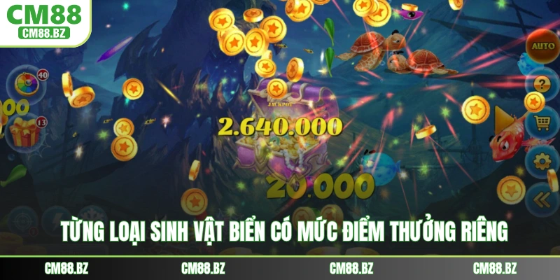 Từng loại sinh vật biển có mức điểm thưởng riêng